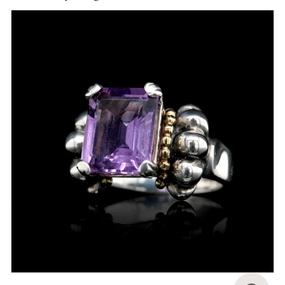 Lagos ring - amethyst set in sterling silver with 18K gold Caviar beading - Picture 2 of 16